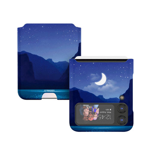 [TryCozy]트라이코지 밤하늘달 갤럭시Z플립4 카드 3D곡면하드케이스